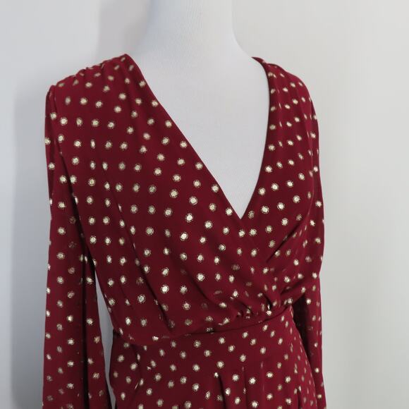 Yumi Kim Wine Hot Spot Heartbeat Mini Dress Surplice Long Blouson Sleeves Small - Picture 7 of 10